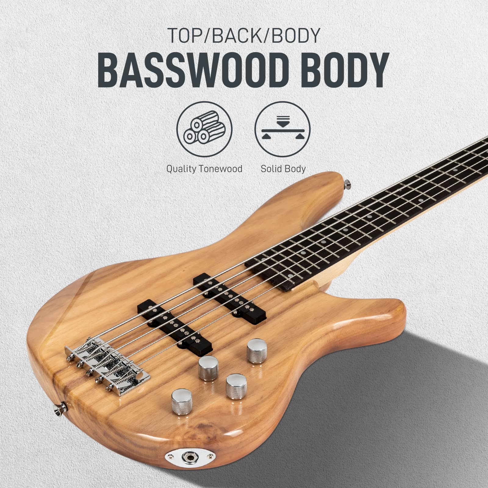 Ktaxon 5 String Electric Bass Guitar, Full Size Standard Right Handed Rosewood Fretboard Bass Kit with Gig Bag Strap Cable Wrenc